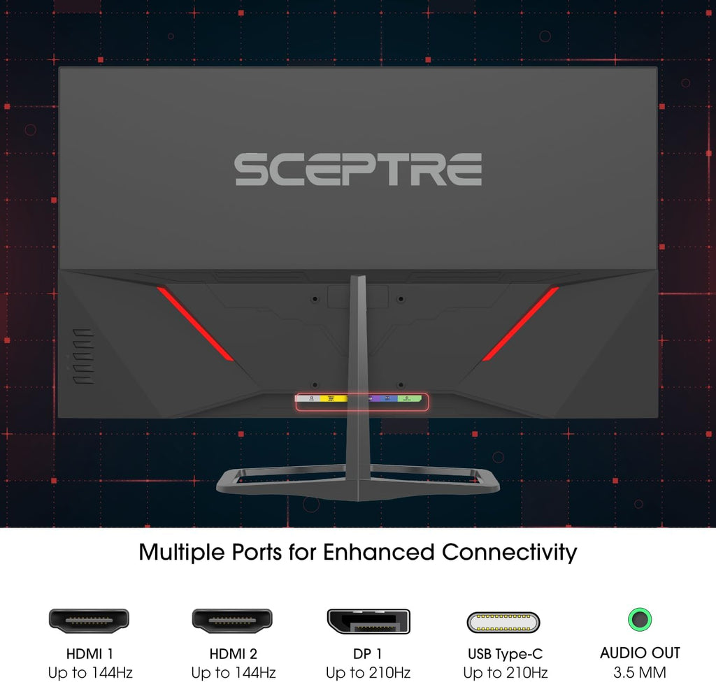 Sceptre New 32-inch 2K QHD Prime Gaming Monitor 2560 x 1440 up to 210Hz sRGB 115% 1ms DisplayPort HDMI Type-C Build-in Speakers, Machine Black 2026 ((E325B-QW200D Series)