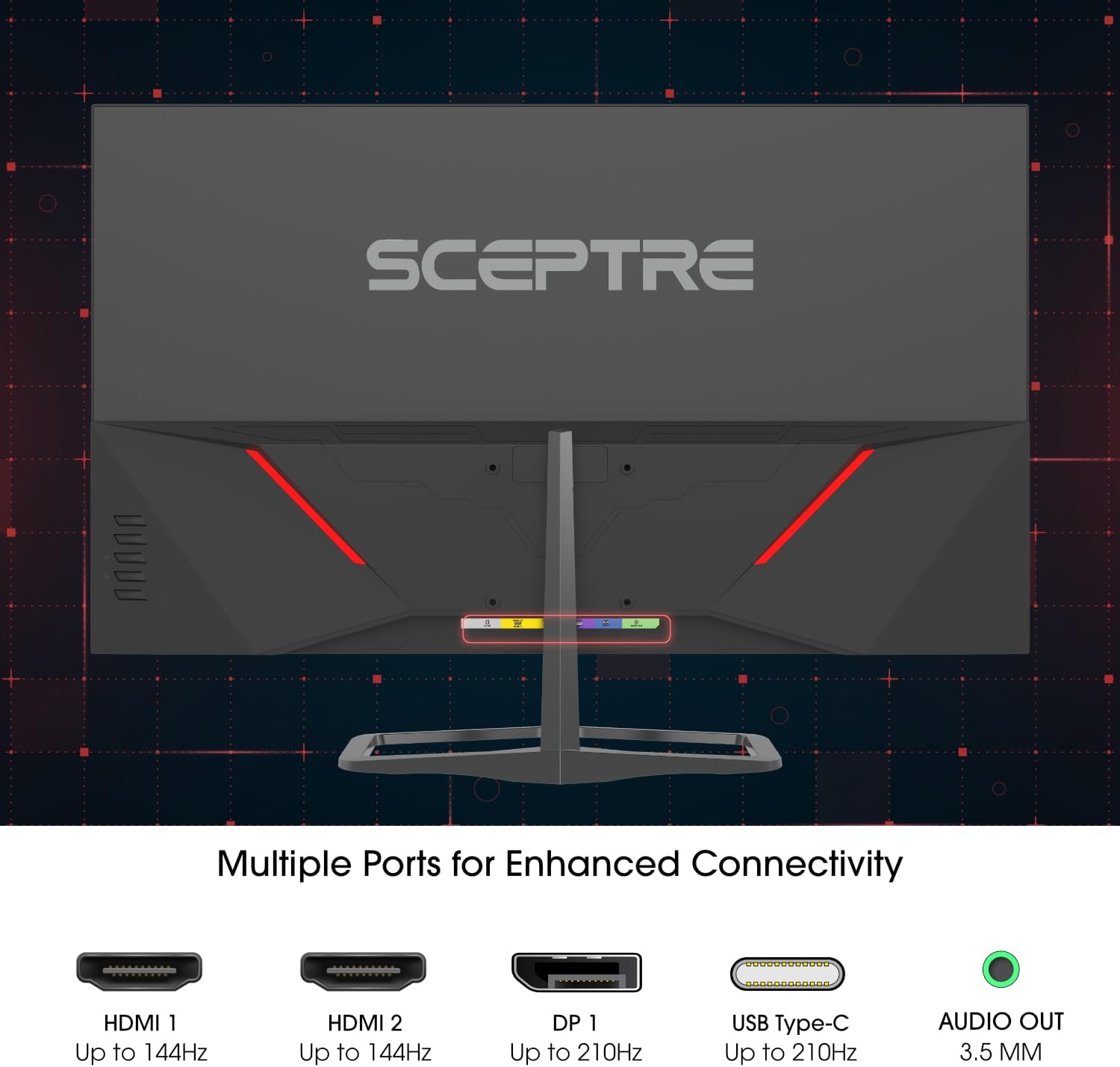 Sceptre New 32-inch 2K QHD Prime Gaming Monitor 2560 x 1440 up to 210Hz sRGB 115% 1ms DisplayPort HDMI Type-C Build-in Speakers, Machine Black 2026 ((E325B-QW200D Series)
