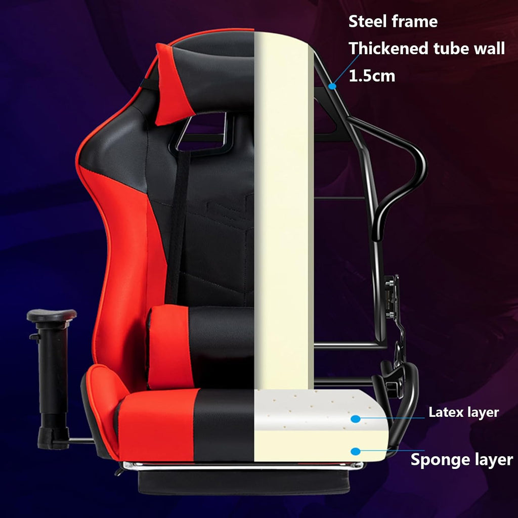 Computer Gaming Chair with Footrest and Lumbar Support Ergonomic High Back Video Game Chairs with Swivel Seat and Headrest Height Adjustable Racing Style Office Computer Game Chair, Blackwhite
