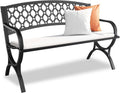 Outdoor Bench Garden Benchs, Weatherproof Anti-Rust Heavy-Duty Outside Bench Clearance, Wrought Iron Metal Bench for Front Porch, Patio, Park, Ergonomic Backrest, Slatted Seat