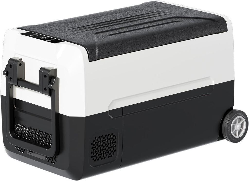 TABU 38QT Portable Car Refrigerator, 12V Dual Zone Freezer& Cooler with 12/24V DC&110/240V AC,-4℉~68℉,Car Fridge with Wheels,Low Noise, for Camping, Travel, RV (Black)