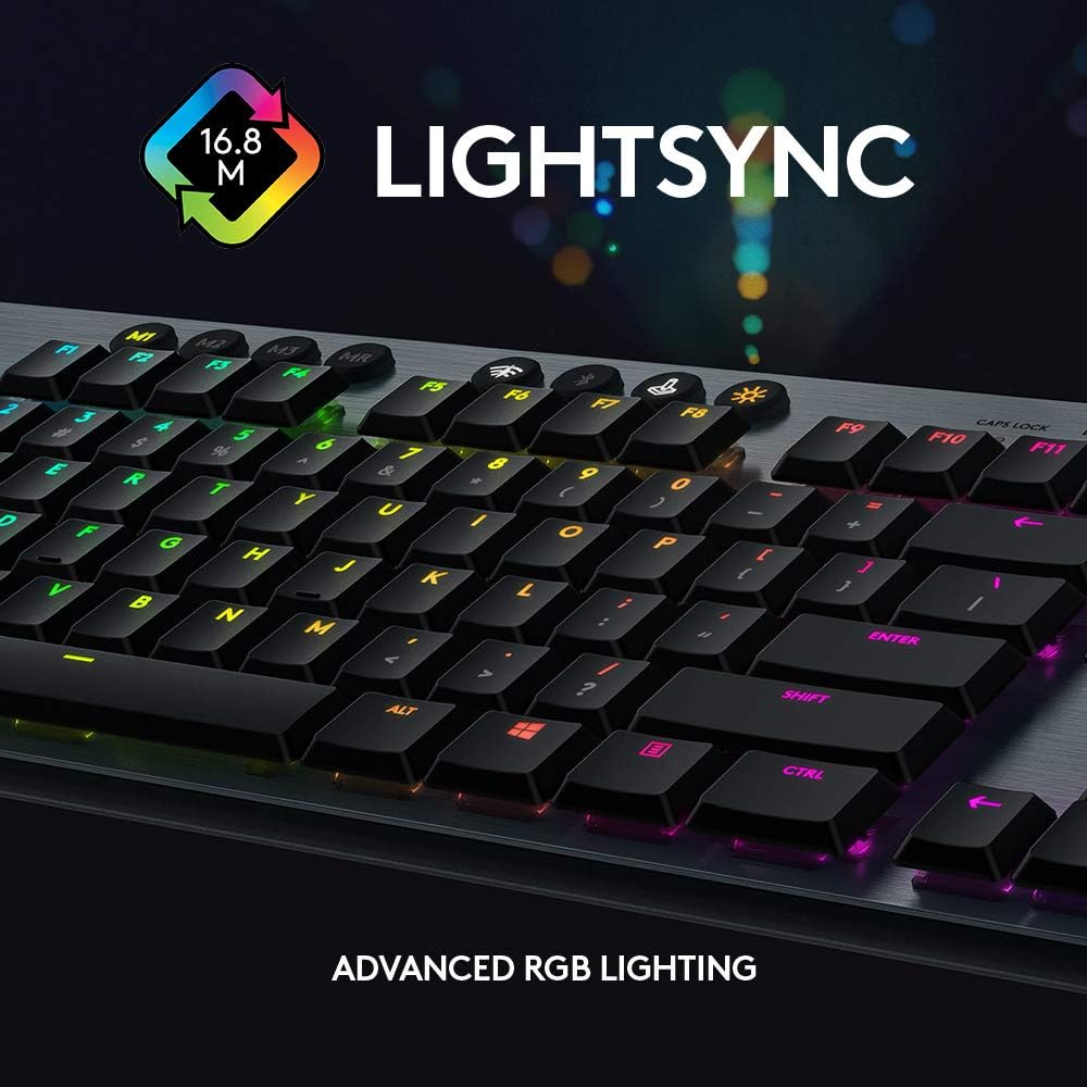Logitech G815 LIGHTSYNC RGB Mechanical Gaming Keyboard with Low Profile GL Tactile Key Switch, 5 programmable G-Keys, USB Passthrough, Dedicated Media Control - Tactile