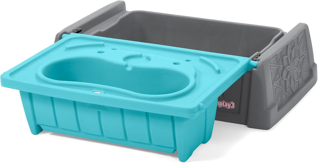 Simplay3 Sand and Water Kids Bench, 2-in-1 Sand and Water Table with Outdoor Storage Bench, Gray and Teal