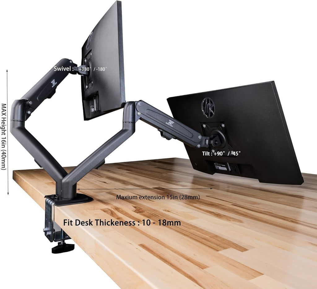 Acer Nitro ED240Q FreeSync FHD 1500R Curve Monitor ZeroFrame Design with 1ms Response Time, VESA Mount (100mm), VGA, HDMI & Dockztorm Hub, Black (UM.UE0AA.H01) & ErgoFlexy Dual Monitor Mount (2Pack)