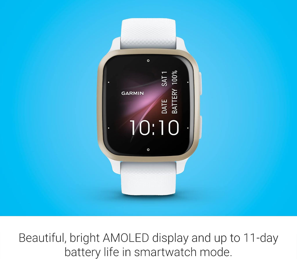 Garmin Venu® Sq 2 GPS Smartwatch, All-Day Health Monitoring, Long-Lasting Battery Life, AMOLED Display, Cream Gold and White (Renewed)