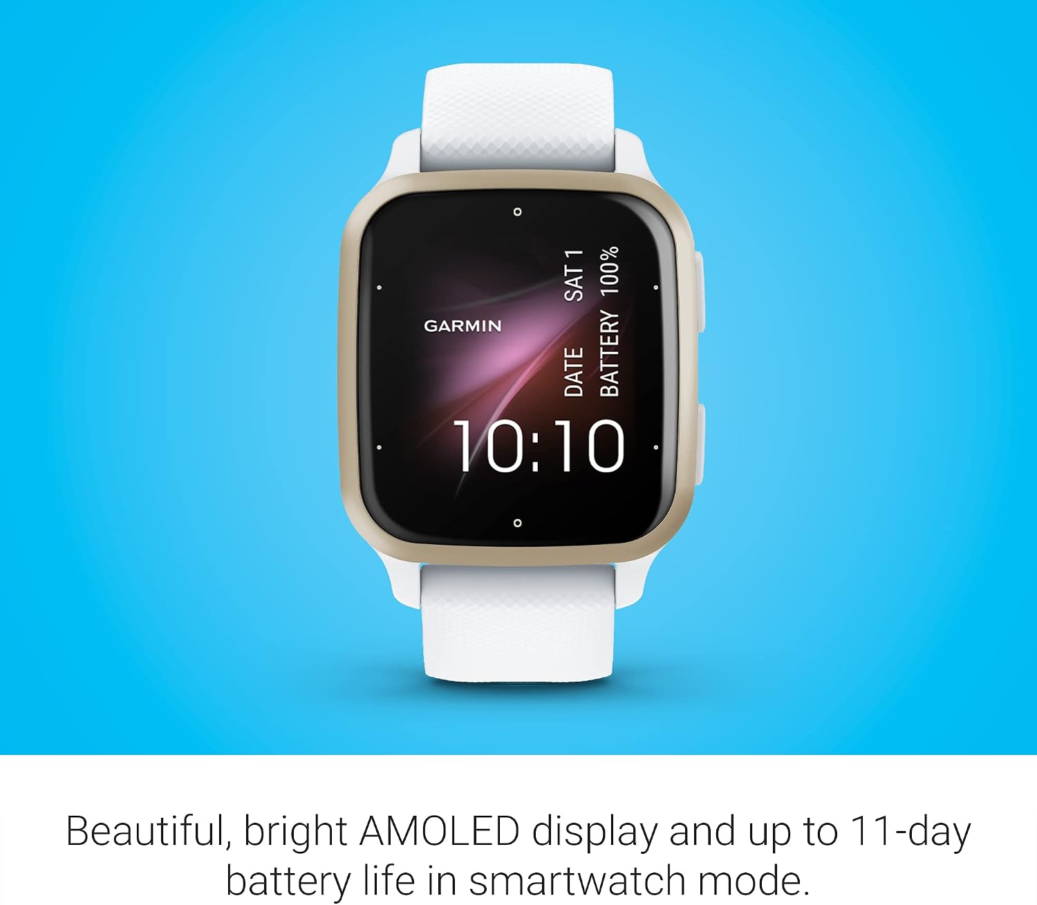 Garmin Venu® Sq 2 GPS Smartwatch, All-Day Health Monitoring, Long-Lasting Battery Life, AMOLED Display, Cream Gold and White (Renewed)