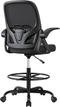 ORRSAKER Drafting Chair Tall Office Chair for Standing Desk, Breathable Mesh Ergonomic Computer Desk Chair with Flip-Up Armrests, Adjustable Lumbar Support and Footrest Ring,300 LBS，Black
