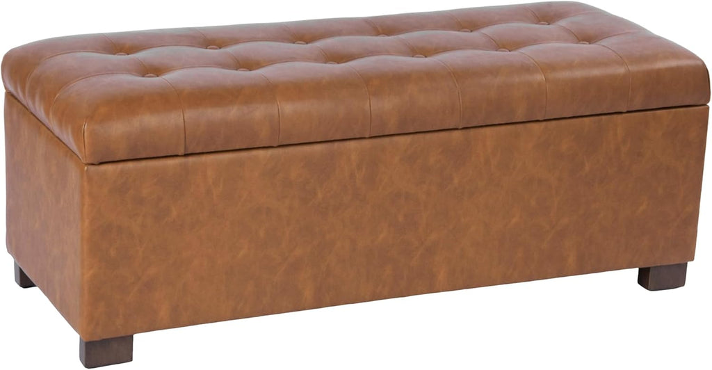 HomePop Large Tufted Storage Bench - Vintage Saddle Brown
