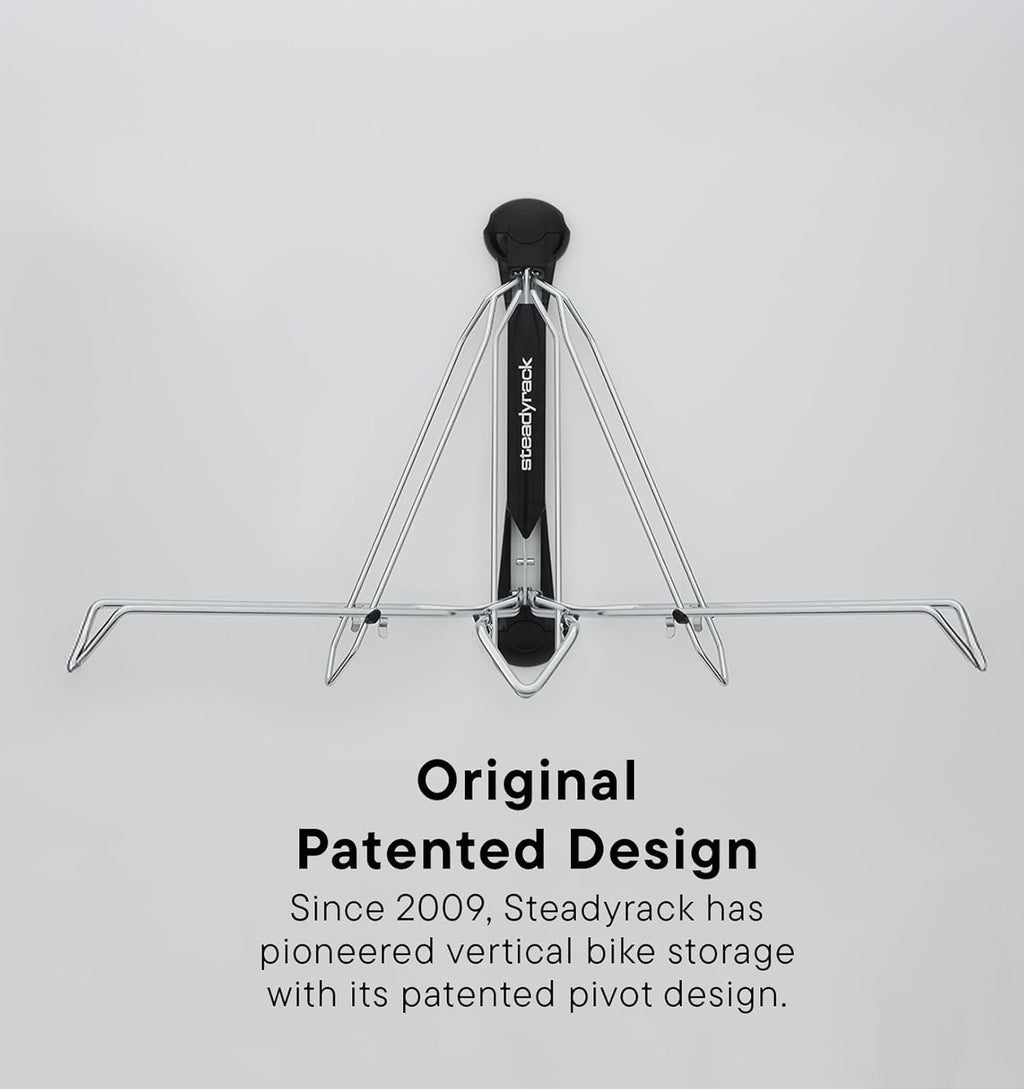 Steadyrack Bike Rack – Pivoting Mountain Bike Rack, Holds Up to 77 lbs, Fits 24'-29' Wheels, 2.1'-2.8' Tires, Foldable Wall Mount for Space-Saving Bicycle Storage - 2 Pack