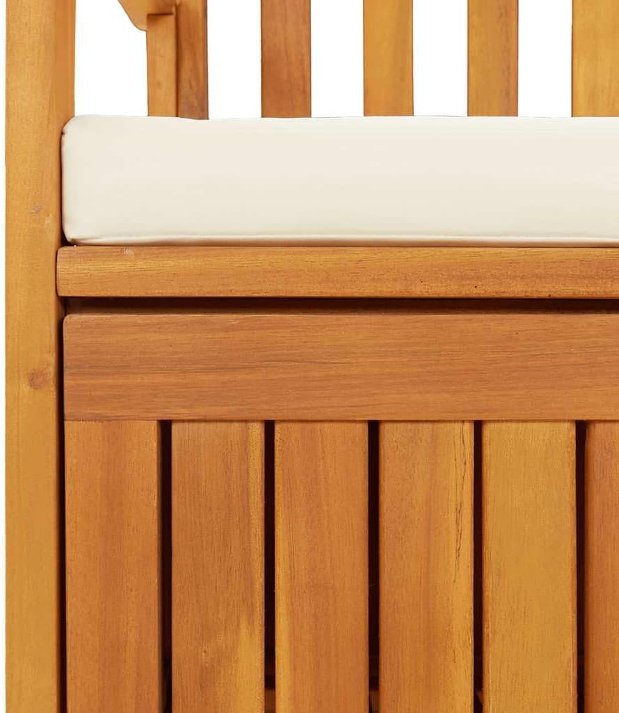 vidaXL Solid Acacia Wood Outdoor Storage Bench with Backrest, Armrests, and Cushion - 47.2'x24.8'x33.1' ic Patio Furniture with Large Storage Compartment