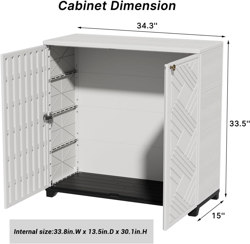 KINYING Outdoor Storage Cabinet Waterproof, 60 Gallon Resin Outdoor Storage Shed for Patio/Garden/Backyard, Outdoor Storage Box for Cushions,Garden Tools and Pool Supplies(White W/O Shelving)