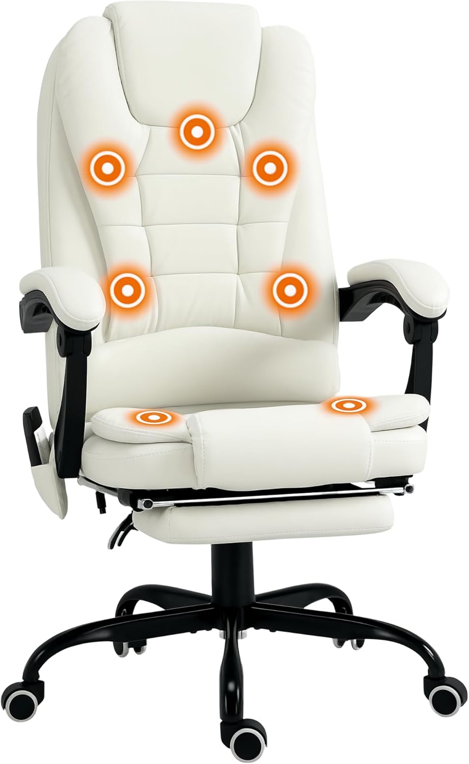 Vinsetto 7-Point Vibrating Massage Office Chair, High Back Computer Chair with Lumbar Support, Footrest, Reclining Back, Adjustable Height, White