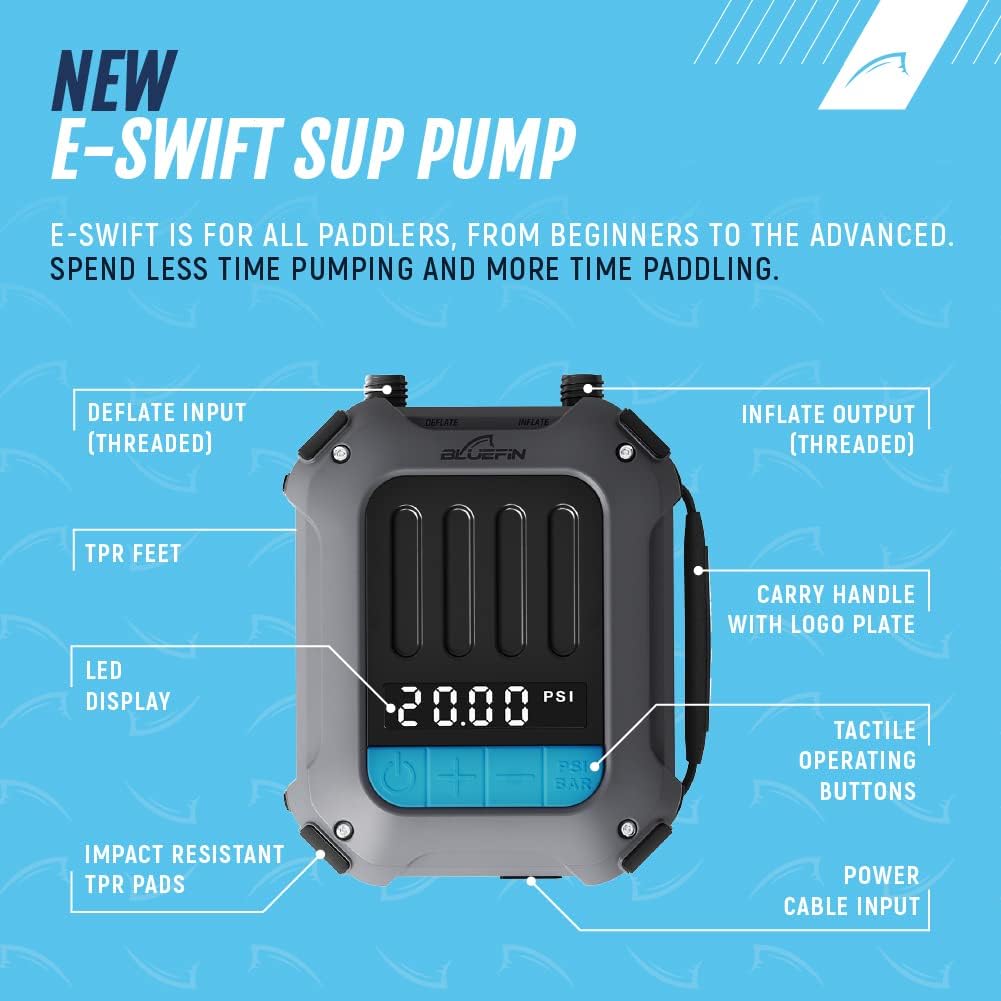 Bluefie Electric Paddle Board Pump | SUP Electric Pump | E-Swift Portable Pump | Auto Shut Off | LCD Display