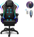 Gaming Chair with Speakers and RGB Lights, Video Game Chairs Ergonomic Pro Office Chair with Full Massage Lumbar Support, 90°-135° Backrest Adjustable Computer Chairs with Footrest,Black