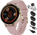 Garmin 010-02785-03 Venu 3S Health Fitness GPS Smartwatch Gold Steel Bezel with Dust Rose Case 41mm Bundle with Charging Dock, Silicone Dust Cover 3 Pack and USB Type C Charging and Sync Cable