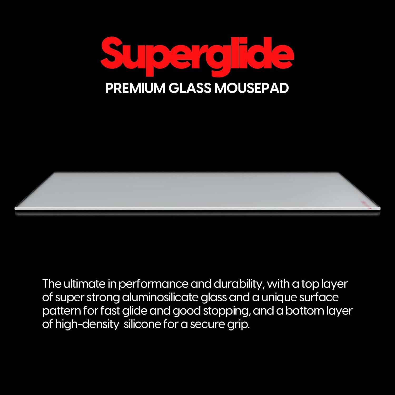 Pulsar - Superglide Premium Glass Mouse Pad ALUMINO-Silicate Glass Surface Anti-Slip Fully Molded high-Density Silicone Rubber 16.5in x 13in (L, White)