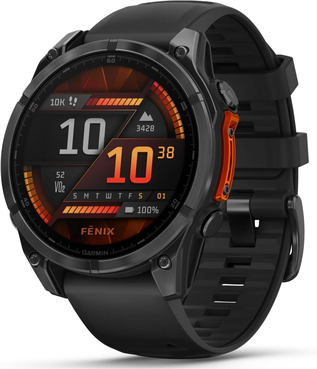 Garmin Fenix 8 – 47 mm, AMOLED Multisport GPS Smartwatch, Slate Gray with Black Silicone Band, Built-in LED Flashlight Black Earbuds Bundle