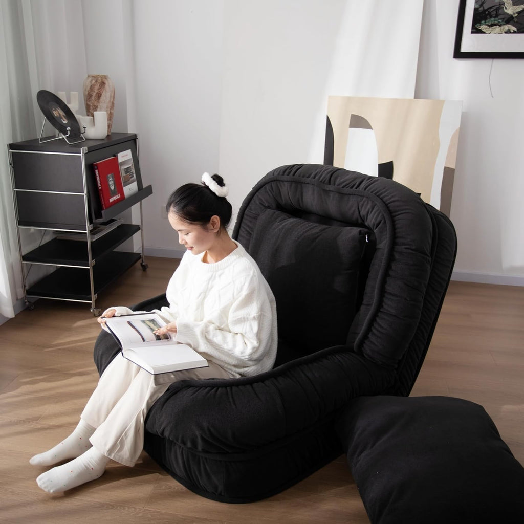 LouannTatami Foldable Lazy Sofa Bed Floor Chair - Adjustable Human Dog Bed for Adults Kids Floor Seats - Cozy Large Single Couch for Home Living Room
