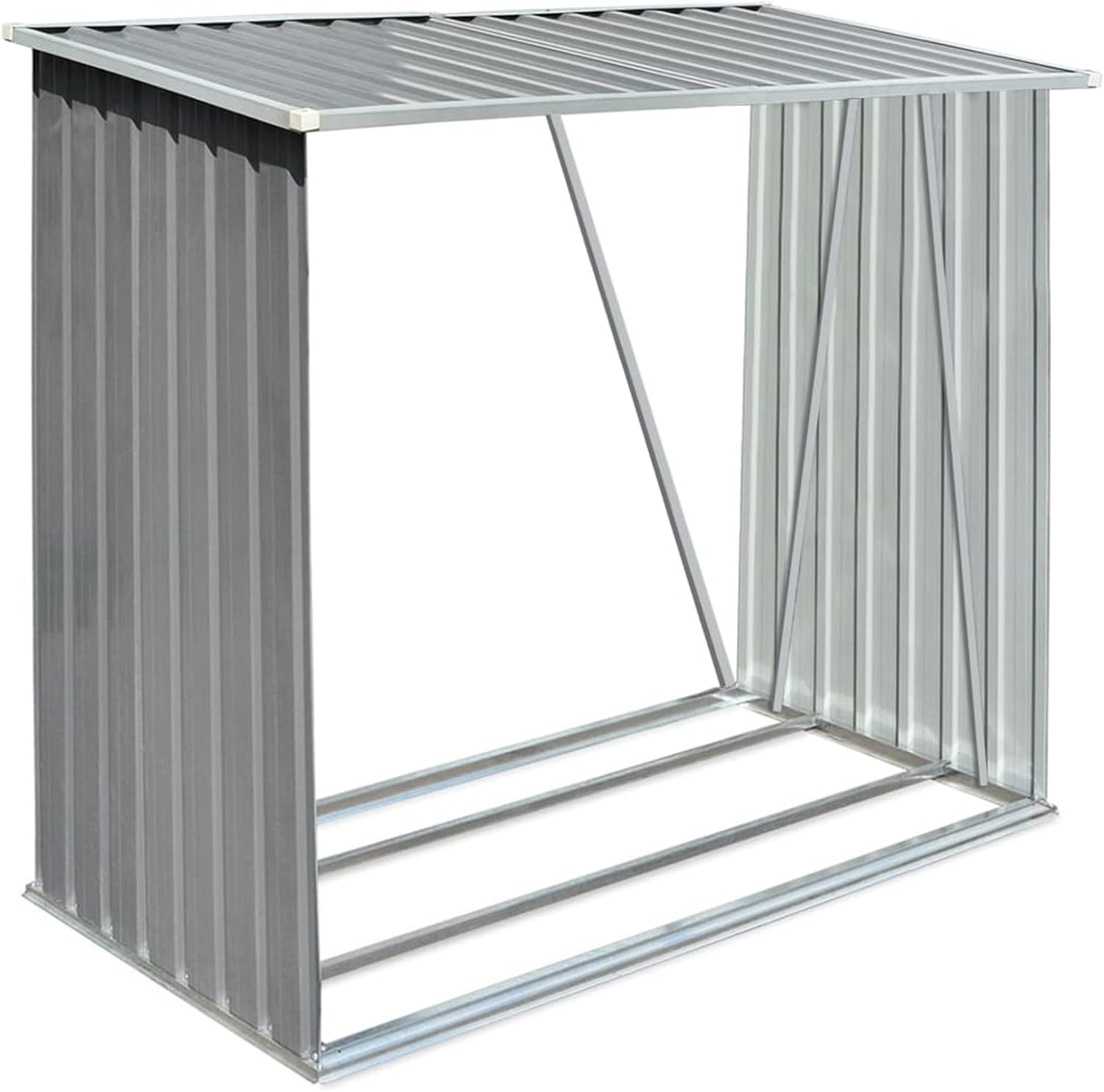 Gecheer Galvanized Steel Log Storage Shed, Durable Firewood Rack with Sloping Roof for Outdoor Backyard, 64.2'