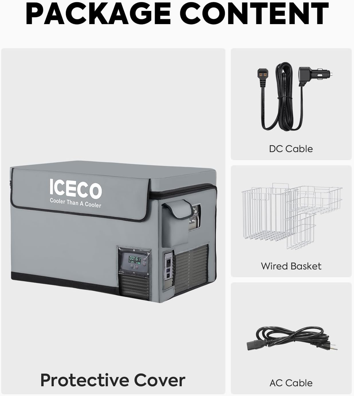 ICECO VL60 Dual Zone Portable Refrigerator with SECOP Compressor, 60 Liters Platinum Compact Refrigerator, DC 12/24V, AC 110-240V, 0℉ to 50℉, Home & Car Use (with Insulated Cover)