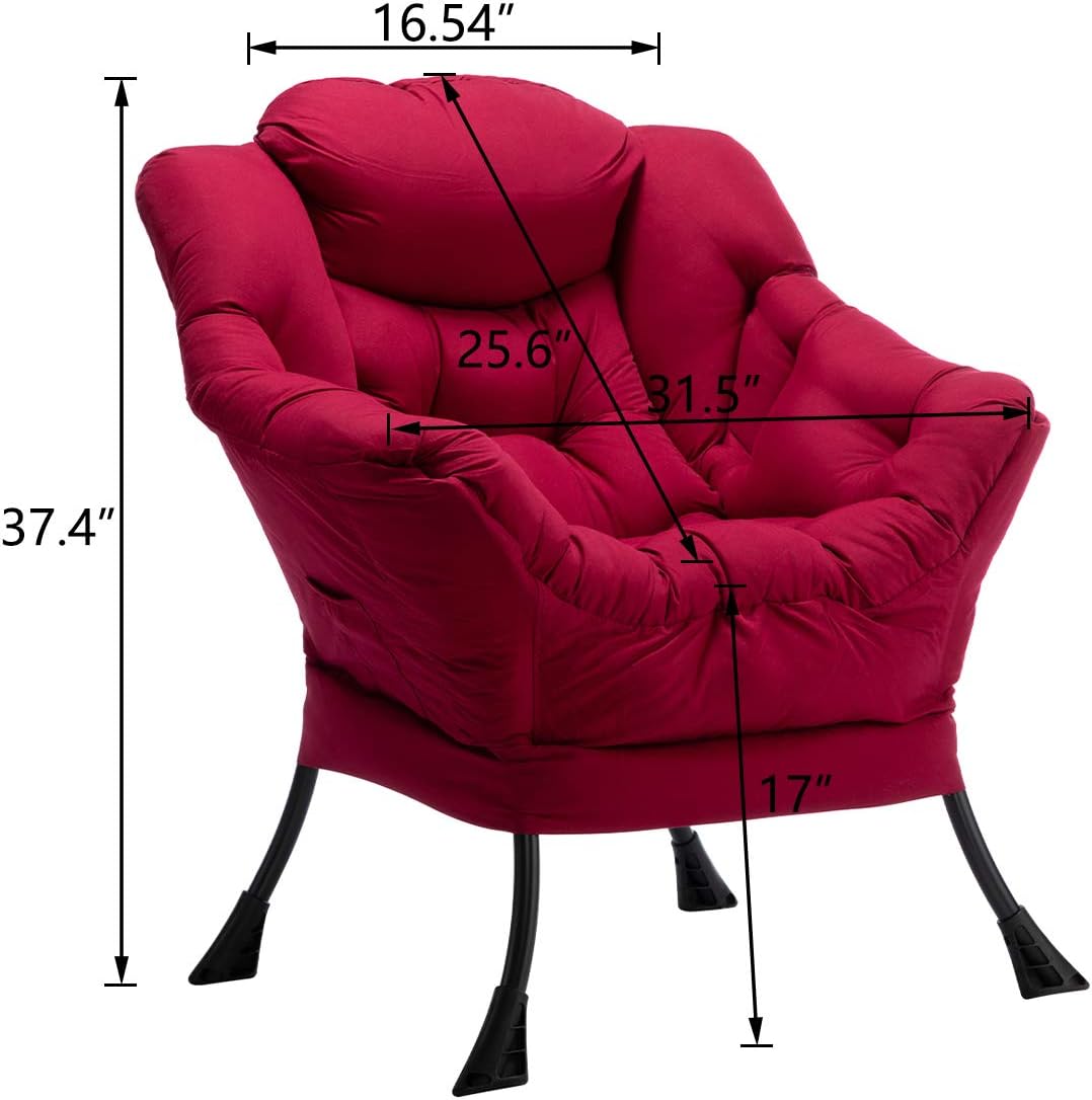 HollyHOME Lazy Chair with Armrest and Side Pocket, Comfy Accent Lounge Chair,Leisure Sofa Armchair for Living Room, Bedroom, Dorm, or Small Spaces, Oversized Reading Sofa Chair, Burgundy