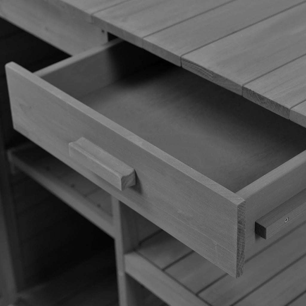 66' Large Outdoor Potting Table with 2 Drawers, Cabinet, Open Shelves, Wooden Potting Bench for Garden, Patio, Farmhouse, Backyard, Spacious Workstation (Grey, 66')