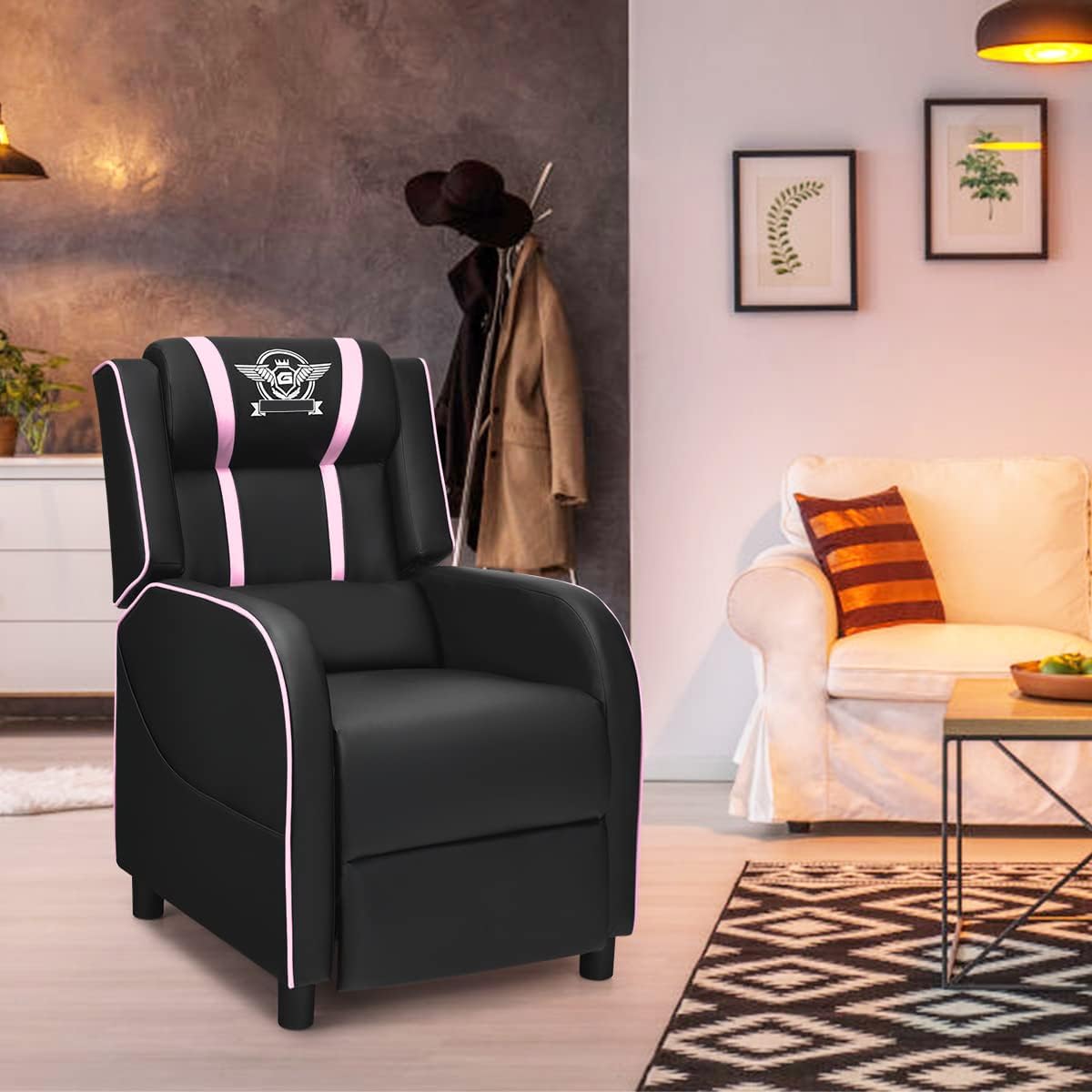 GORELAX Modern Massage Gaming Recliner Chair, PU Leather Home Theater Recliner Chairs w/Footrest and Massage, Racing Style Sofa Chair for Living Bedroom Gaming Room