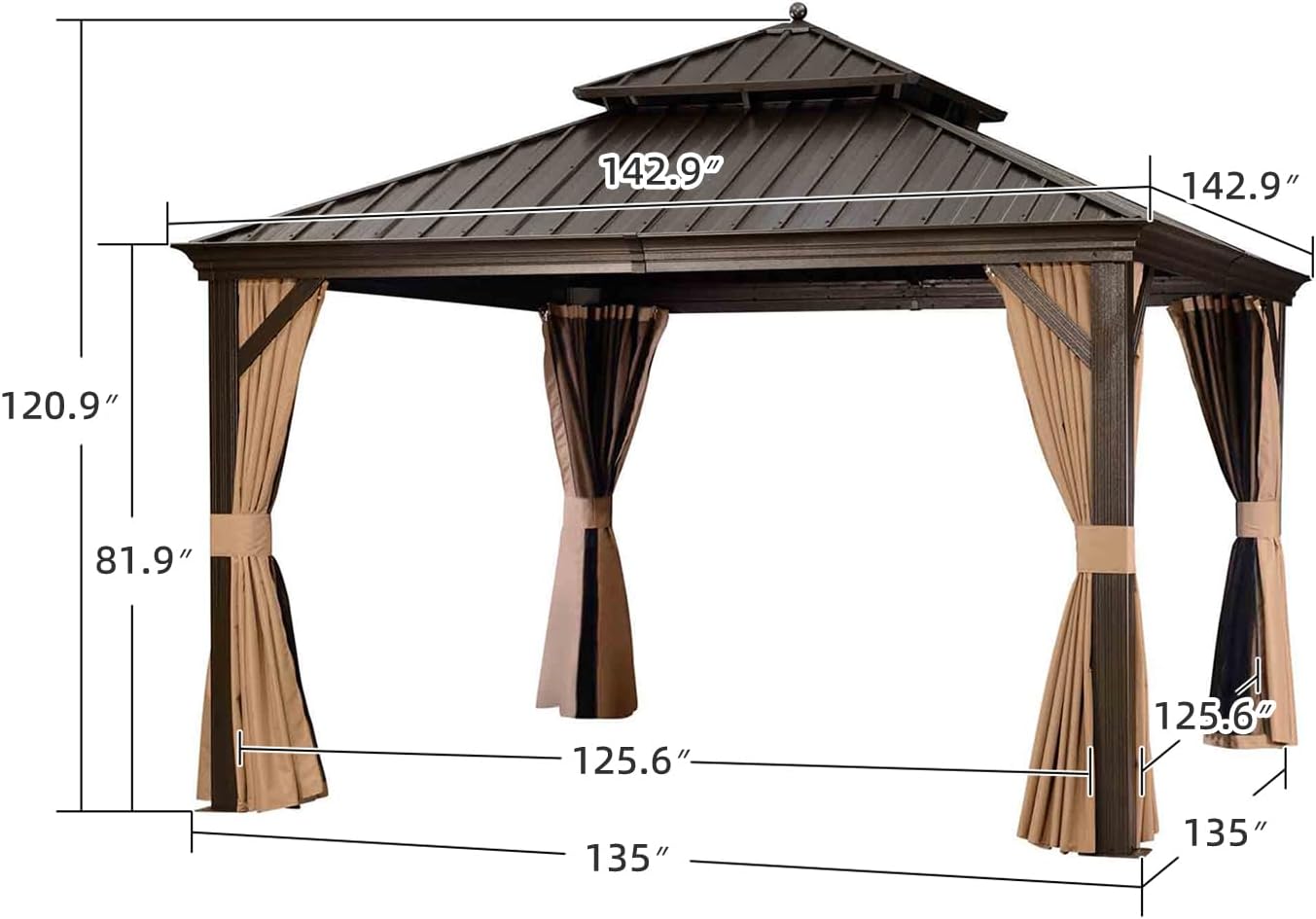 PURPLE LEAF 12' X 12' Outdoor Hardtop Gazebo Permanent Outside Heavy Duty Sun Shade Deck Canopy for Patio All Weather Aluminum Metal Roof Backyard Pavilion with Netting and Curtains