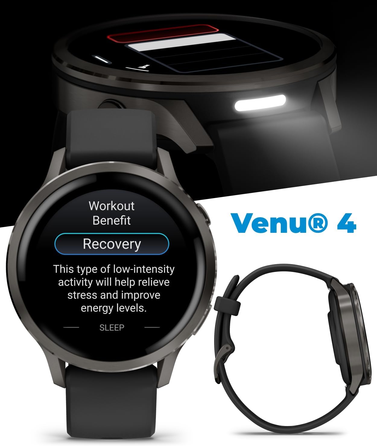 Garmin Venu 4 41mm AMOLED Advanced Health & Fitness GPS Smartwatch, Bright & Colorful Display, Built-in Flashlight, Up to 10 Days, Slate with Black Silicone Band w/Wearable4U PowerBank Bundle