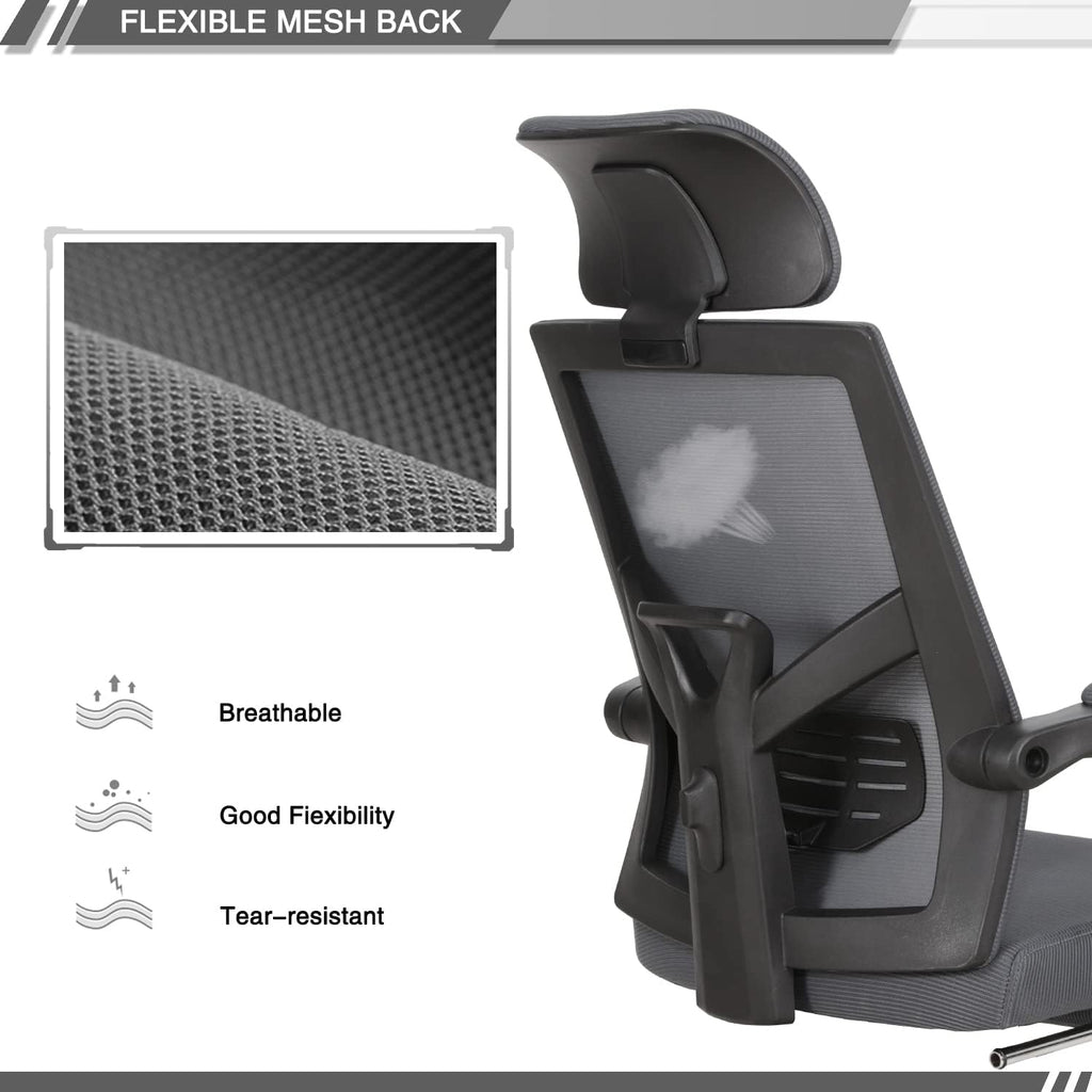 Qulomvs Mesh Ergonomic Office Chair with Footrest Home Office Desk Chair with Headrest and Backrest Adjustable Computer Executive Desk Chair with Wheels 360 Swivel Task Chair