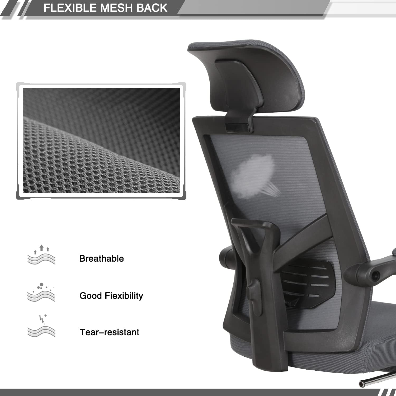 Qulomvs Mesh Ergonomic Office Chair with Footrest Home Office Desk Chair with Headrest and Backrest Adjustable Computer Executive Desk Chair with Wheels 360 Swivel Task Chair