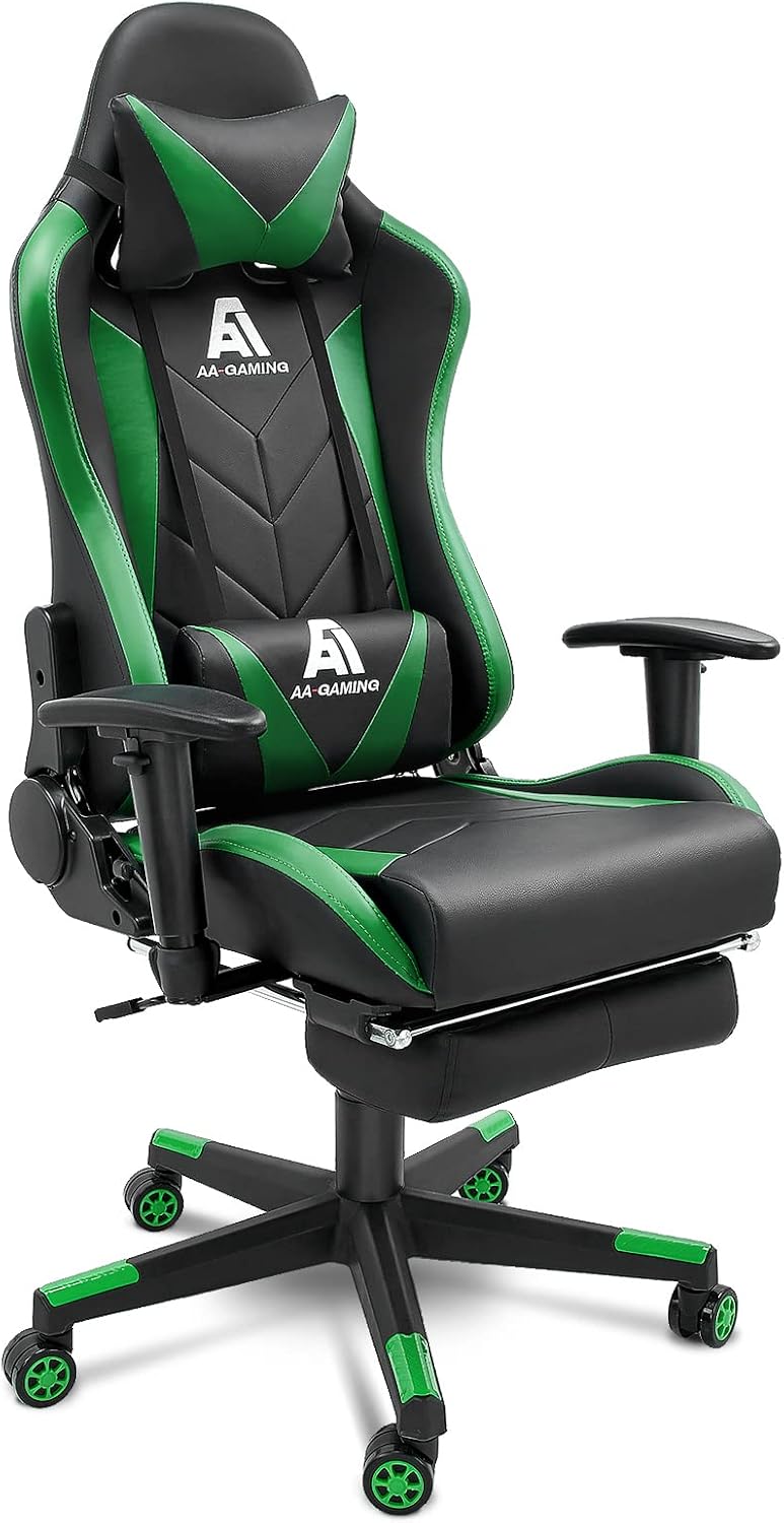 Gaming Chair High Back Ergonomic Computer Racing Chair Adjustable Office Chair with Footrest, Lumbar Support Swivel Chair - Upgraded Version Blackgreen