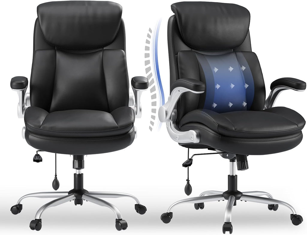 MALOL Office Chair Big and Tall- High Back Executive Office Chair- Ergonomic Home Computer Desk Chair with Padded Flip-up Arms, Adjustable Lumbar Support, Wide & Thick Seat for Adult-Black, Set of 2