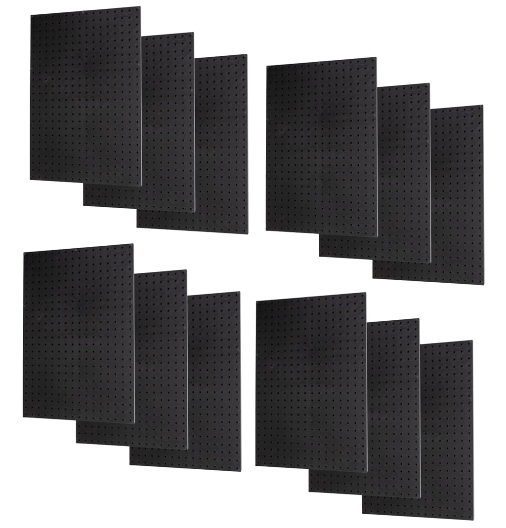 WallPeg Pegboard Panels Garage Organization - 12 ea (24'x16') Black Peg Board Panel Set - (PB-1-B) Tool Organizer, Crafts, Shop, Home, Office, Wall Storage Kit
