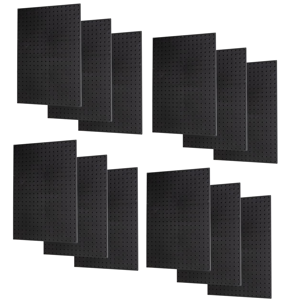 WallPeg Pegboard Panels Garage Organization - 12 ea (24'x16') Black Peg Board Panel Set - (PB-1-B) Tool Organizer, Crafts, Shop, Home, Office, Wall Storage Kit