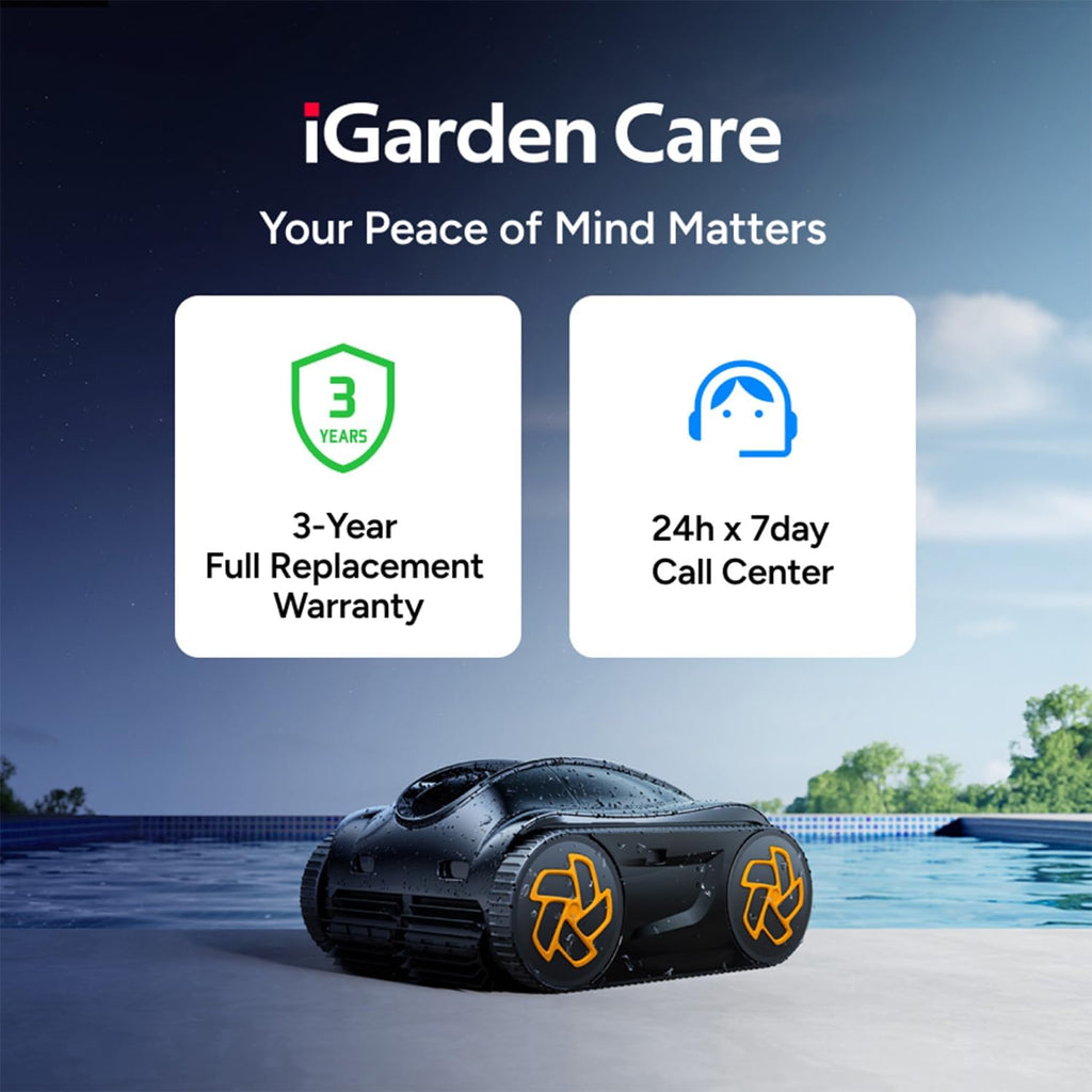iGarden Robotic Pool Cleaner K Series, Cordless Pool Vacuum Robot for Inground & Above Ground Pools, Smart Navigation, Touchscreen, Self-Parking, Cleans Floor, Wall & Waterline, 220 Min