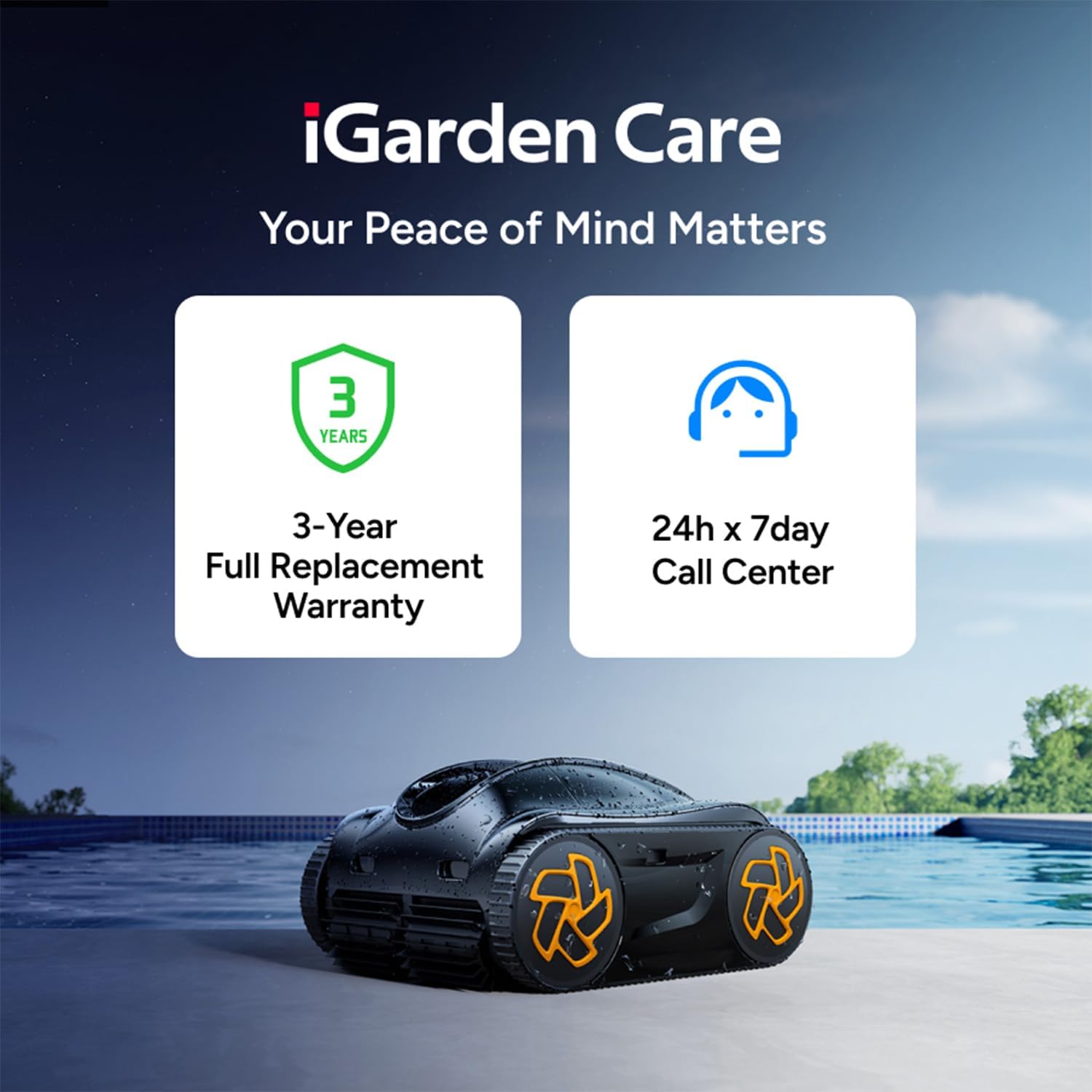 iGarden Robotic Pool Cleaner K Series, Cordless Pool Vacuum Robot for Inground & Above Ground Pools, Smart Navigation, Touchscreen, Self-Parking, Cleans Floor, Wall & Waterline, 220 Min