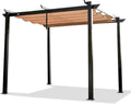 10'x10' Outdoor Retractable Pergola with Sun Shade Canopy, Heavy-Duty Aluminum Pergola Patio Modern Pergola with Retractable Canopy Sunshelter Pergola, Dark Grey+Khaki
