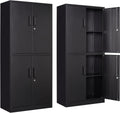 STANI Metal Storage Cabinet, Locking Steel Cabinet with 4 Doors and 2 Adjustable Shelves, 71' Tall Steel Cabinet for Home Office, Garage, School (Black)