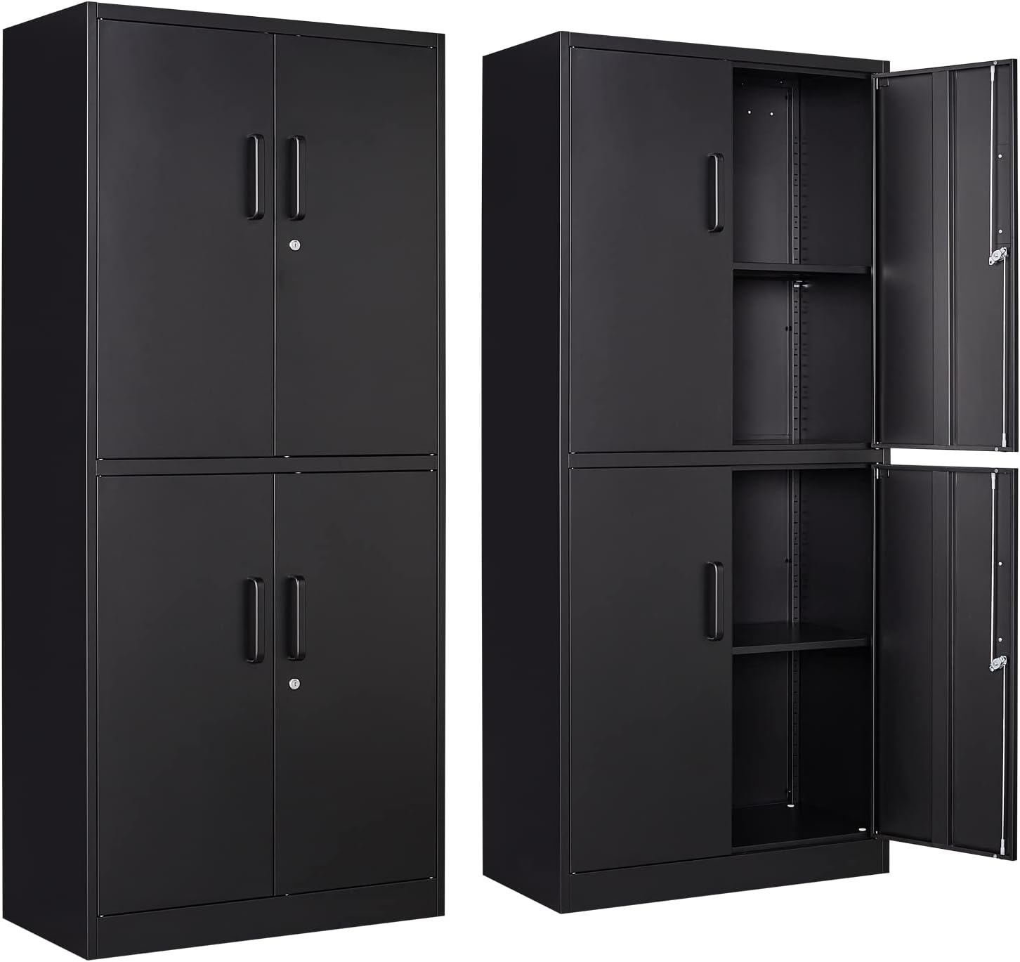 STANI Metal Storage Cabinet, Locking Steel Cabinet with 4 Doors and 2 Adjustable Shelves, 71' Tall Steel Cabinet for Home Office, Garage, School (Black)