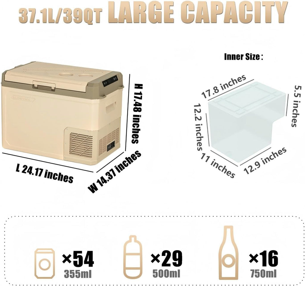 Alpicool 39 Quart GE40 Portable Car Refrigerator,12 Volt Car Freezer, Fast Cooling Fridge, with 12/24V DC and 100-240V AC for Outdoor, Camping, RV, Truck