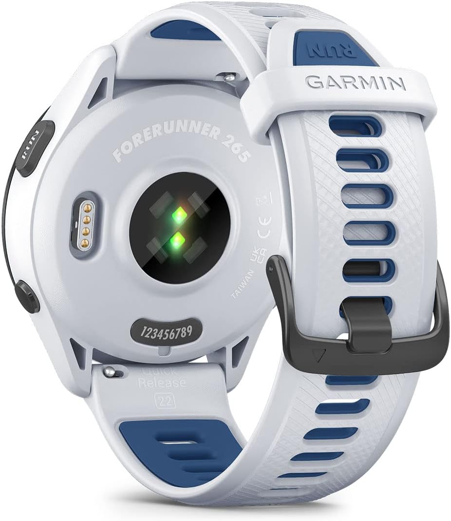 PlayBetter Garmin Forerunner 265 (Whitestone/Tidal Blue) Running GPS Smartwatch | Bright AMOLED Display, Recovery Insights | Bundle HD Screen Protectors & Portable Charger