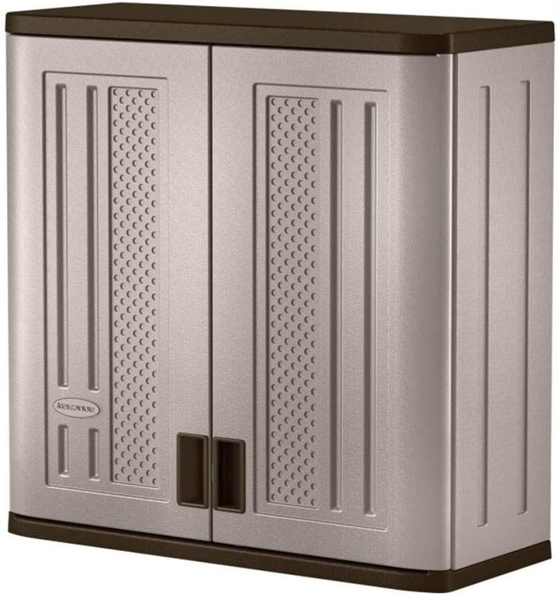 Suncast 2 Pack 4 Cubic Feet Resin Single Shelf Garage Wall Storage Cabinet, Platinum