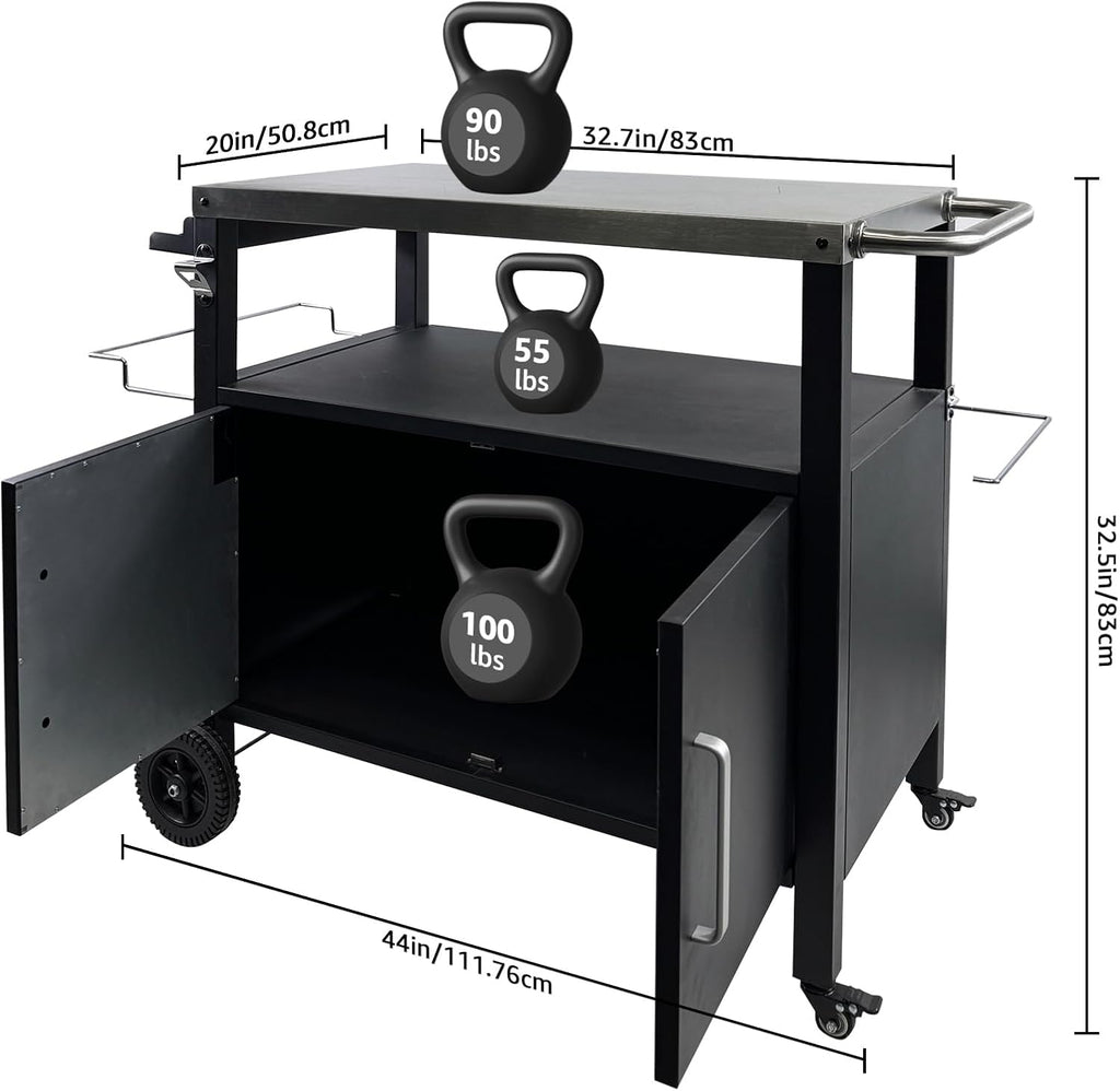 Heavy-Duty Outdoor Kitchen Island with Storage Cabinet - Movable BBQ Grill Table & Pizza Oven Stand, Portable Food Prep Station, Rolling Dining Cart for Patio, Backyard & Indoor Griddle Table