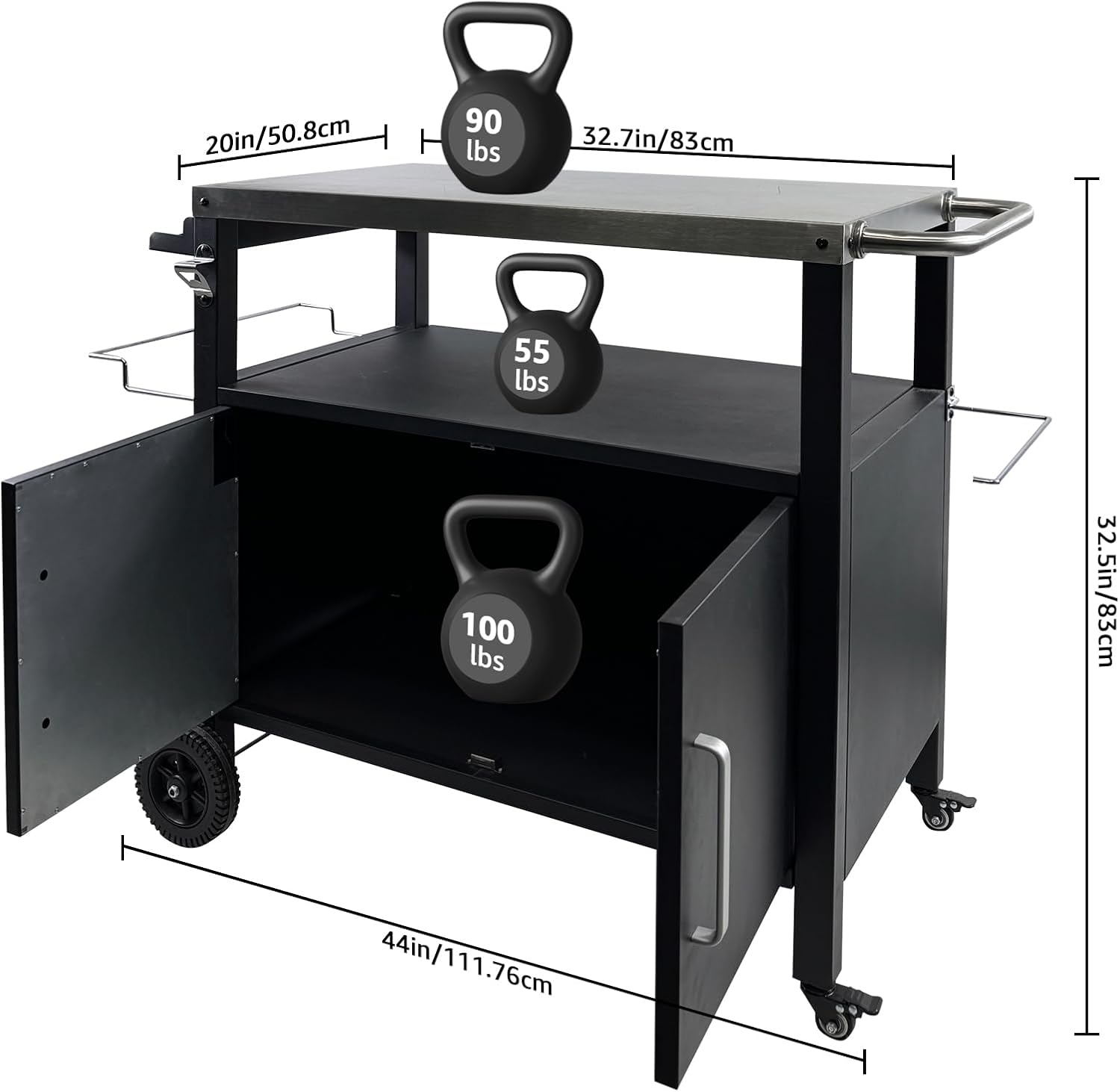 Heavy-Duty Outdoor Kitchen Island with Storage Cabinet - Movable BBQ Grill Table & Pizza Oven Stand, Portable Food Prep Station, Rolling Dining Cart for Patio, Backyard & Indoor Griddle Table