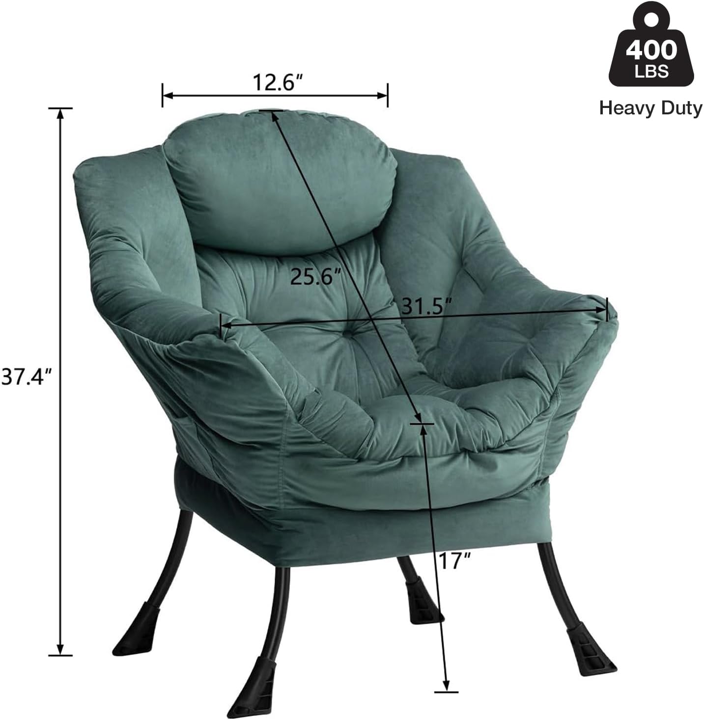 HollyHOME Lazy Chair with Armrest and Side Pocket, Comfy Accent Lounge Chair,Leisure Sofa Armchair for Living Room, Bedroom, Dorm, or Small Spaces, Oversized Reading Sofa Chair,Velvet Dark Atrovirens