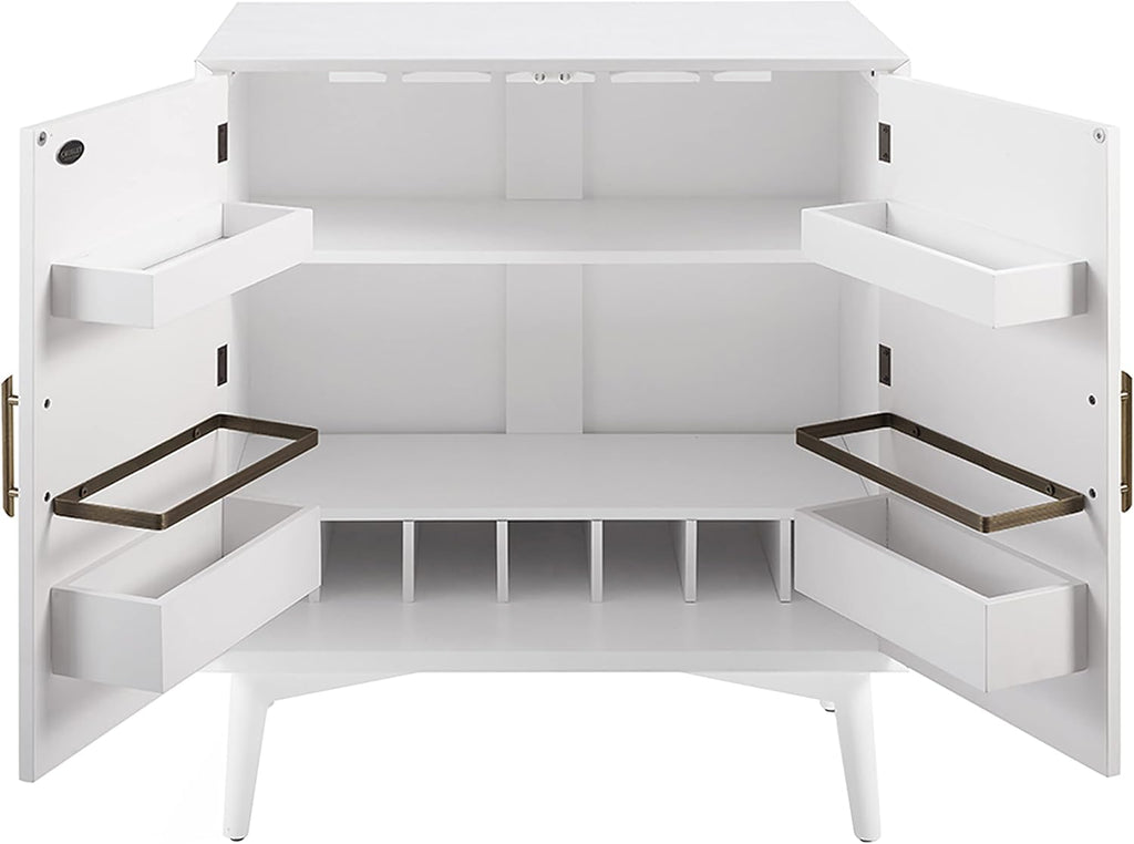 Crosley Furniture Landon Bar Cabinet with Storage Shelves and Wine Rack, White