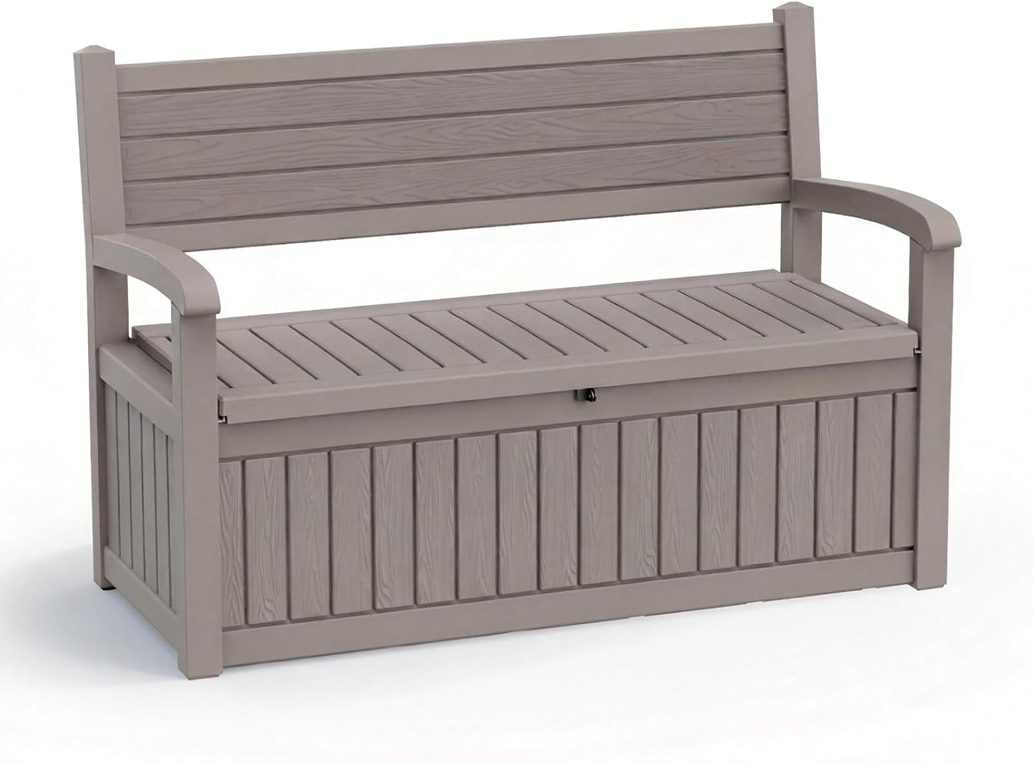 EasyUp 80 Gallon Wood Grain Style Outdoor Storage Bench, Waterproof and Lockable Deck Box Outdoor Storage Furniture for Patio,Garden,and Porch – Perfect for Storing Garden Tools and Cushions(Gray)