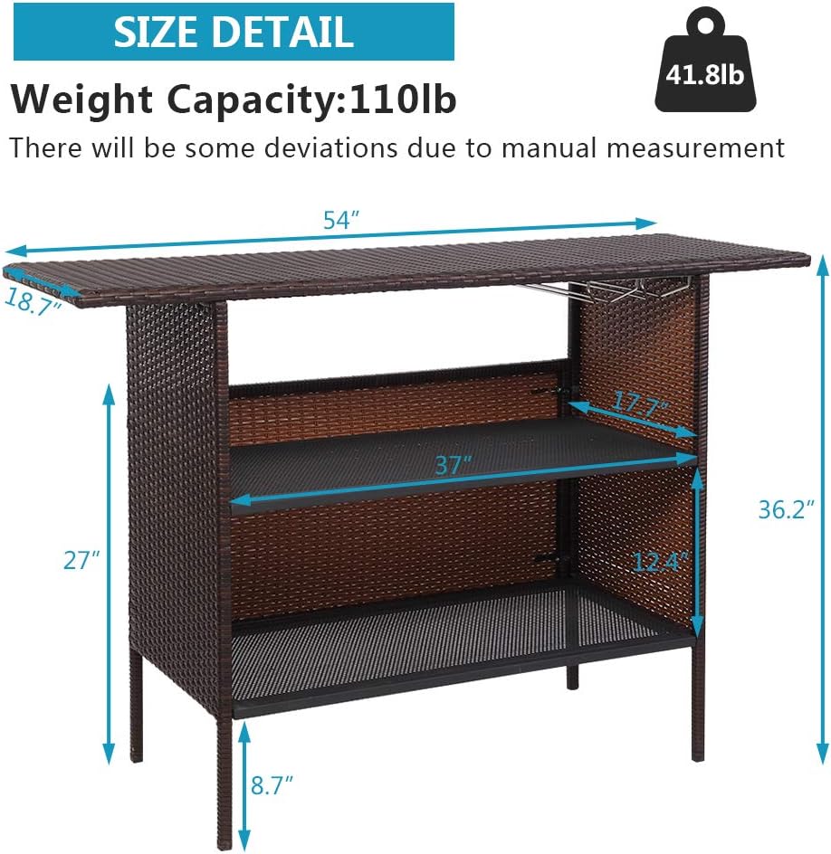 VINGLI Outdoor Storage Cabinet with Wheels, Waterproof Woven Rattan with Double Magnetic Doors, Mobile Multi-Purpose Cabinet for Storage, Buffet Server, Bar Table, Potting Bench (Classic)