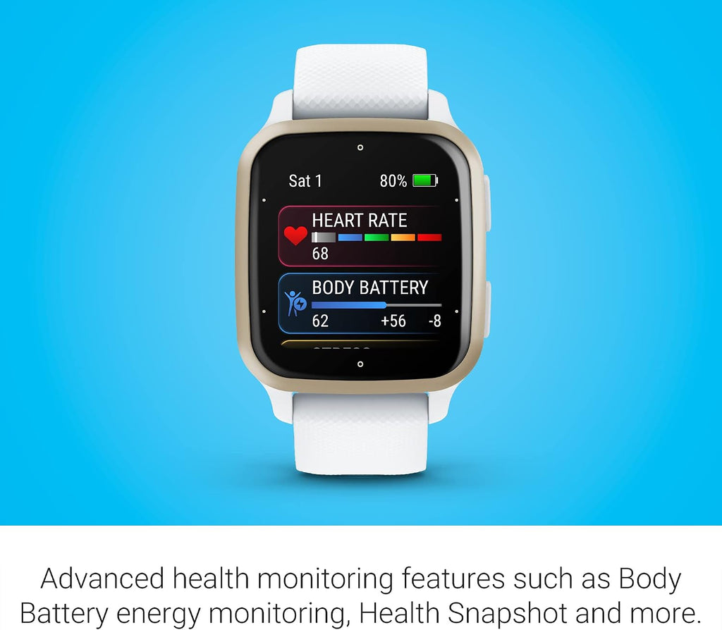 Garmin Venu® Sq 2 GPS Smartwatch, All-Day Health Monitoring, Long-Lasting Battery Life, AMOLED Display, Cream Gold and White (Renewed)